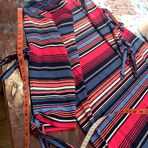 Cupio Bright Stripe Long “Peek-a-Boo” Tie Knot Sleeve Knit Dress - Picture 6 of 8